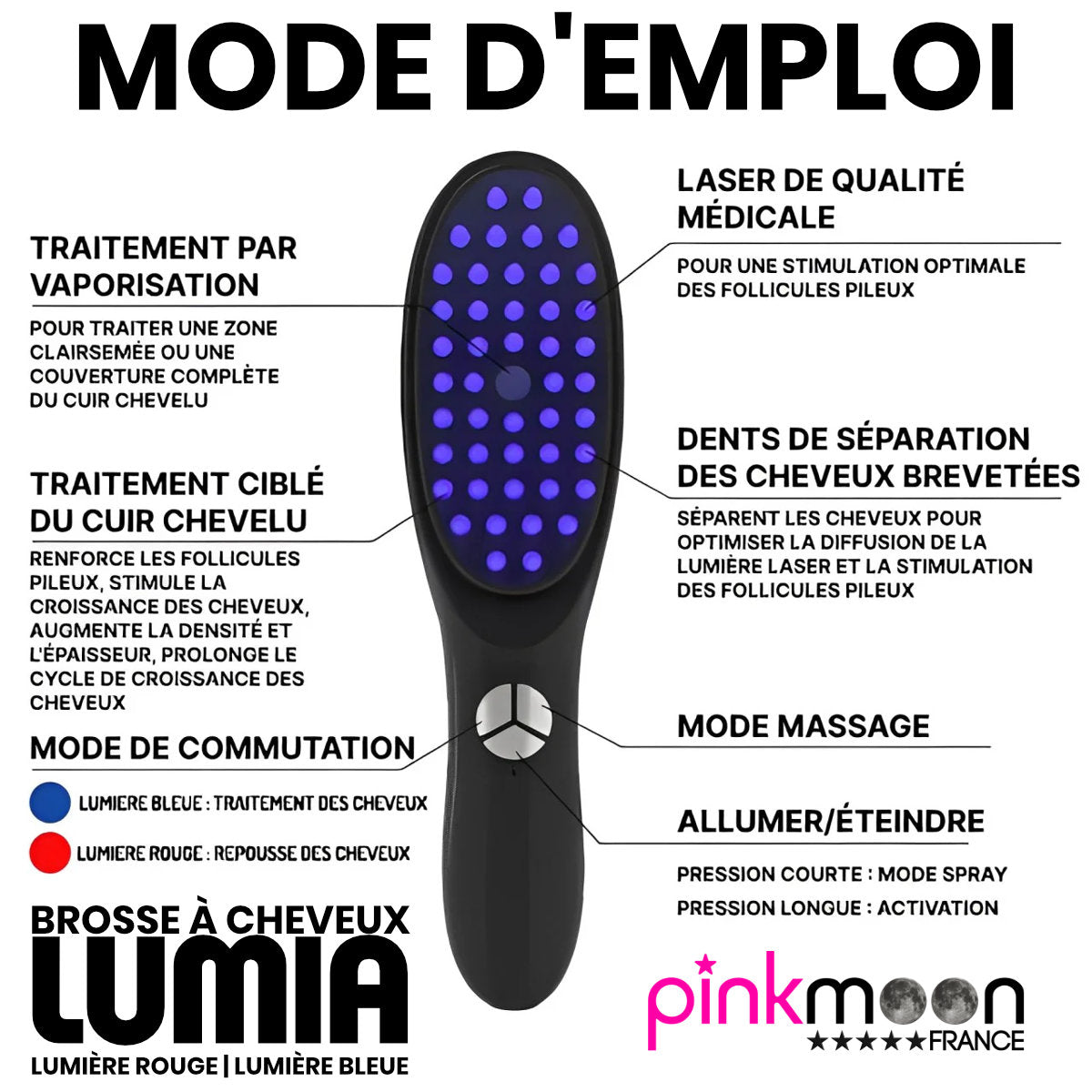 Brosse cheveux Lumia lumière rouge