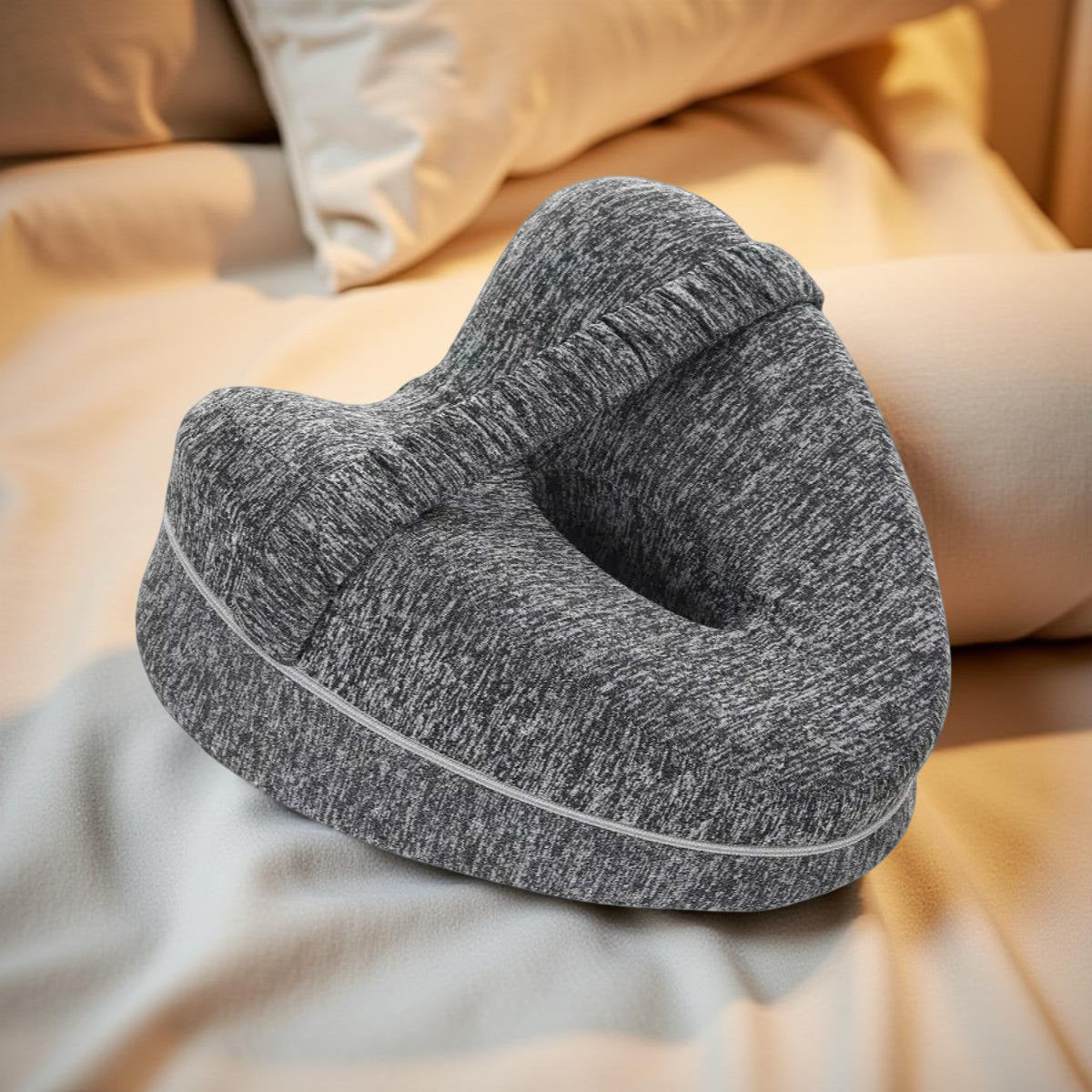 coussin de genoux orthopédique posé sur un lit