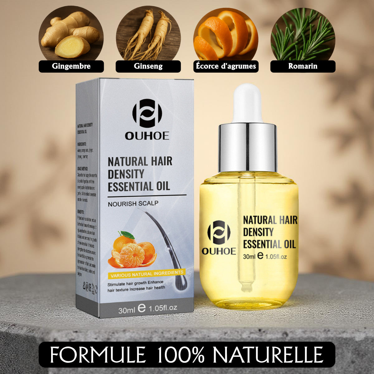 Huile essentielle pour cheveux au gingembre