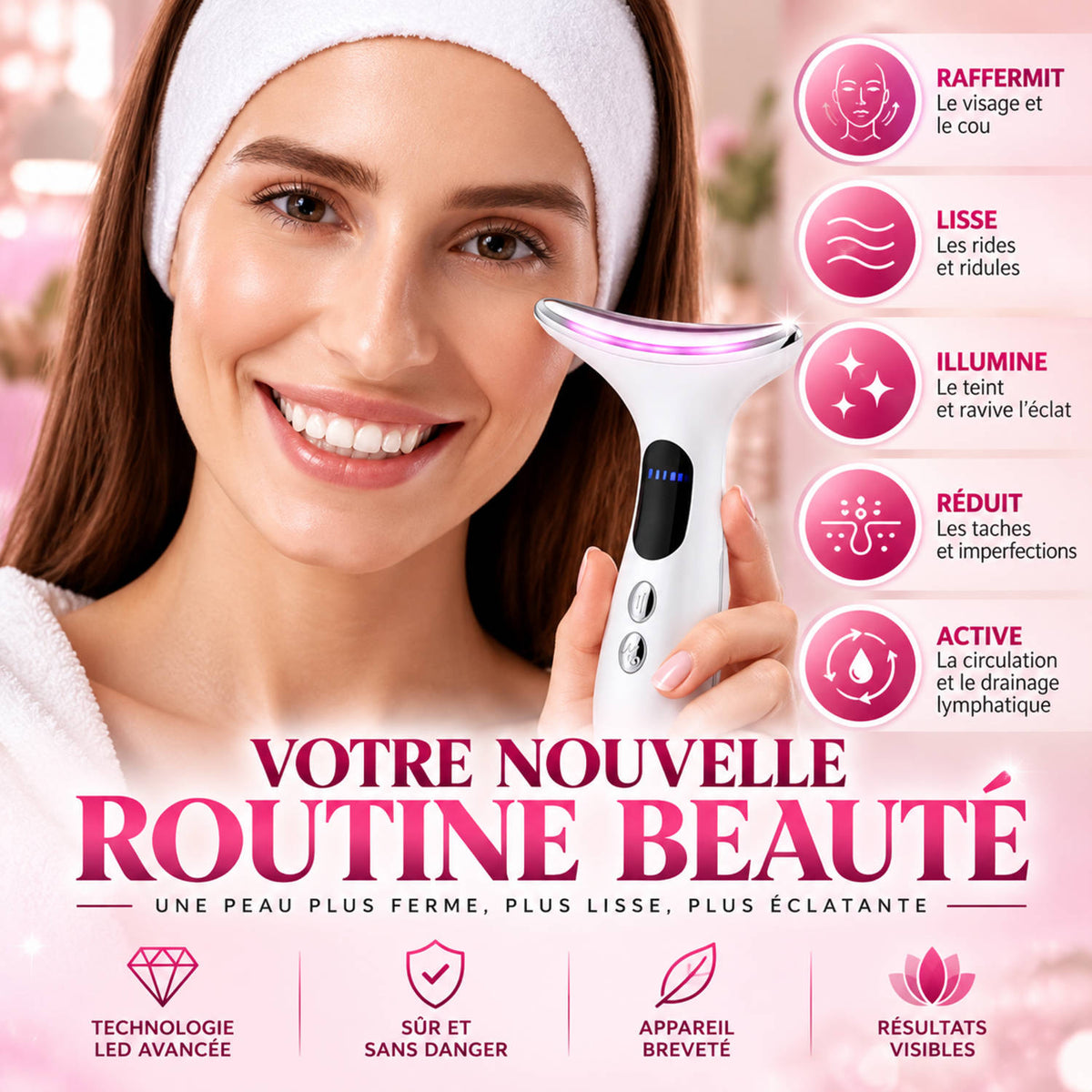 Appareil de soin visage et cou rechargeable USB PINKMOON