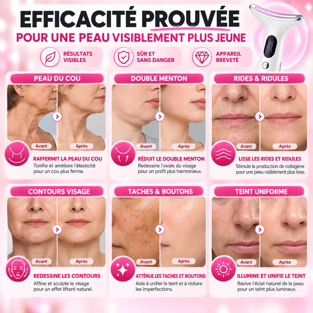 Appareil de massage visage et cou à LED Lumi-Skin