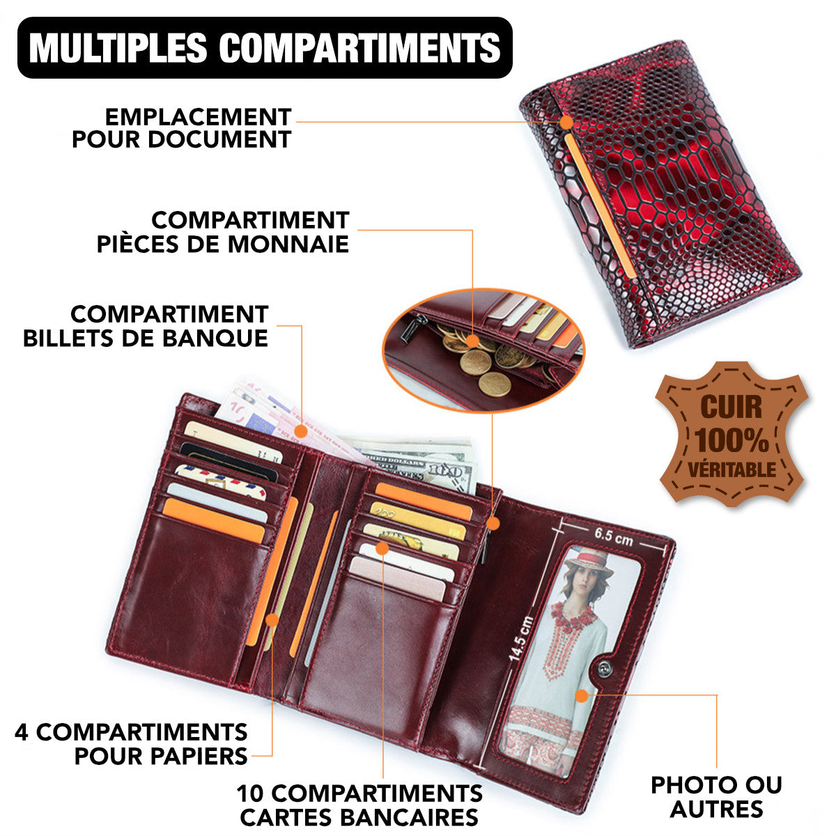 Portefeuille en cuir pour femme
