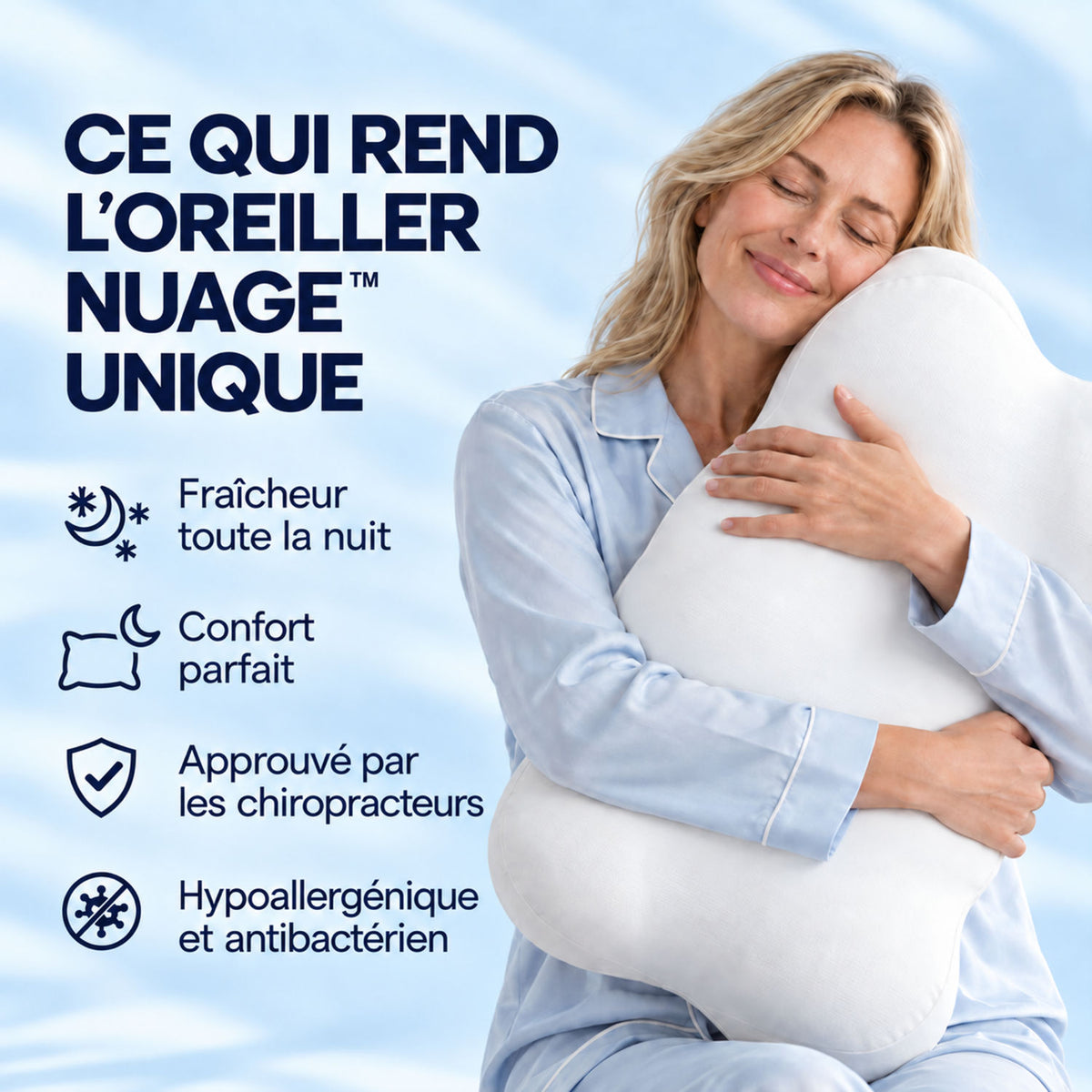 Oreiller ergonomique à mémoire de forme NUAGE tenu par une femme